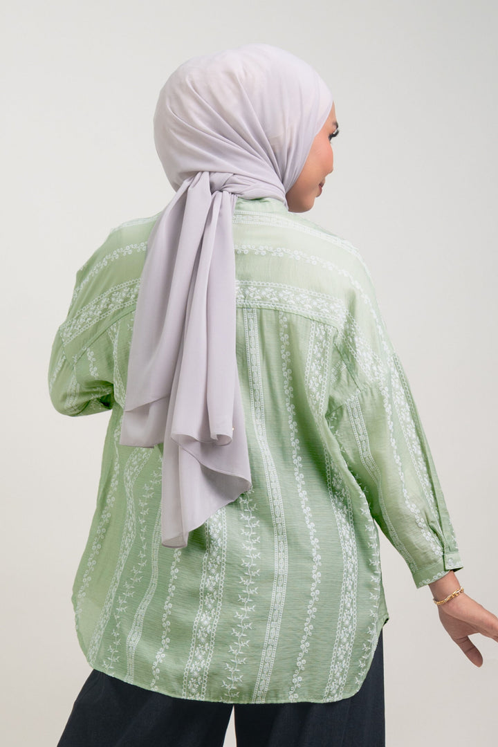 Cassie Embossed Cotton Fusion Blouse Soft Green