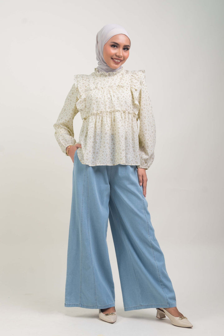 Uzmaa Ruffled Floral Blouse Cream