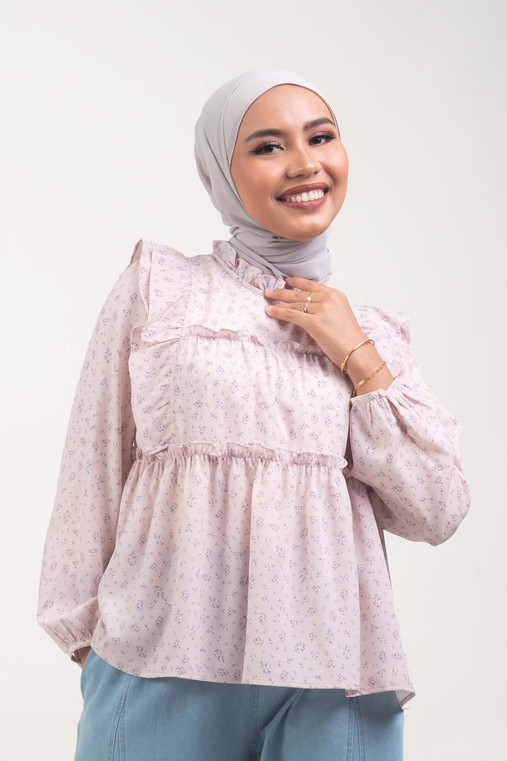 Uzmaa Ruffled Floral Blouse Pink