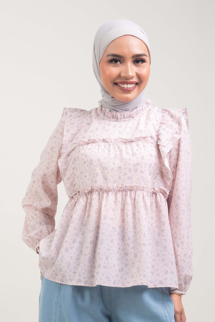 Uzmaa Ruffled Floral Blouse Pink