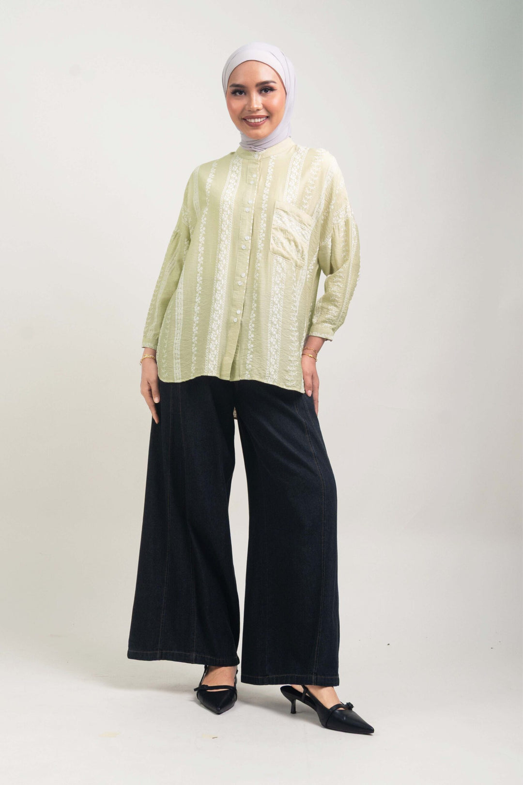 Cassie Embossed Cotton Fusion Blouse Beige