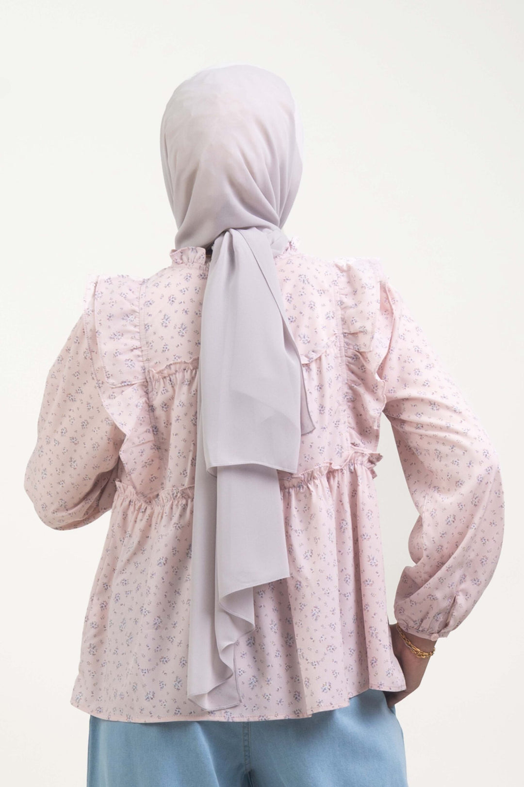 Uzmaa Ruffled Floral Blouse Pink