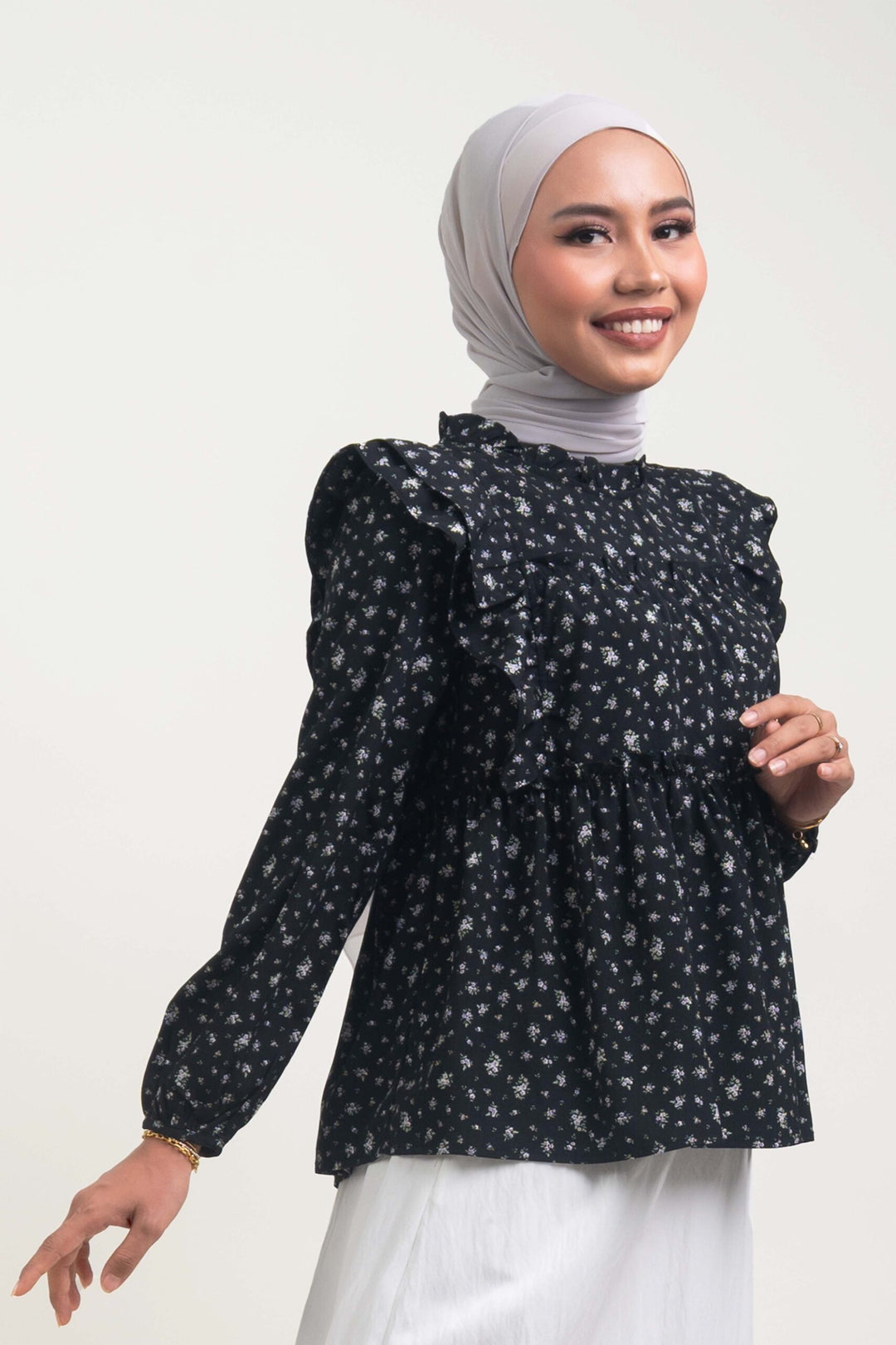 Uzmaa Ruffled Floral Blouse Black