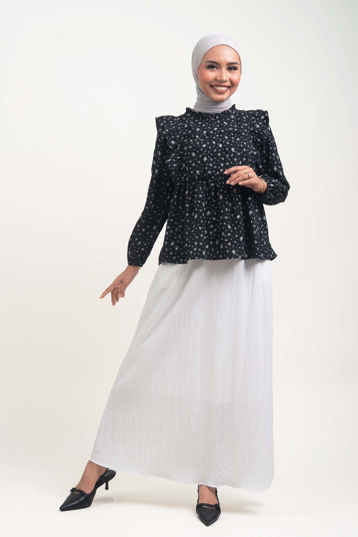Uzmaa Ruffled Floral Blouse Black