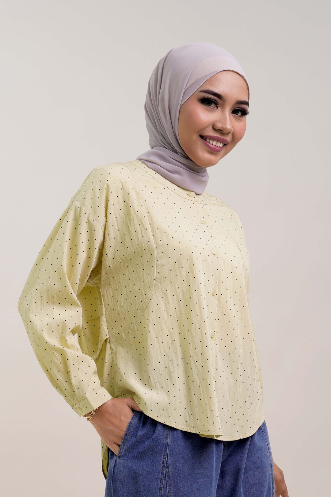 Nuha Polka Dot Cotton Blouse Yellow