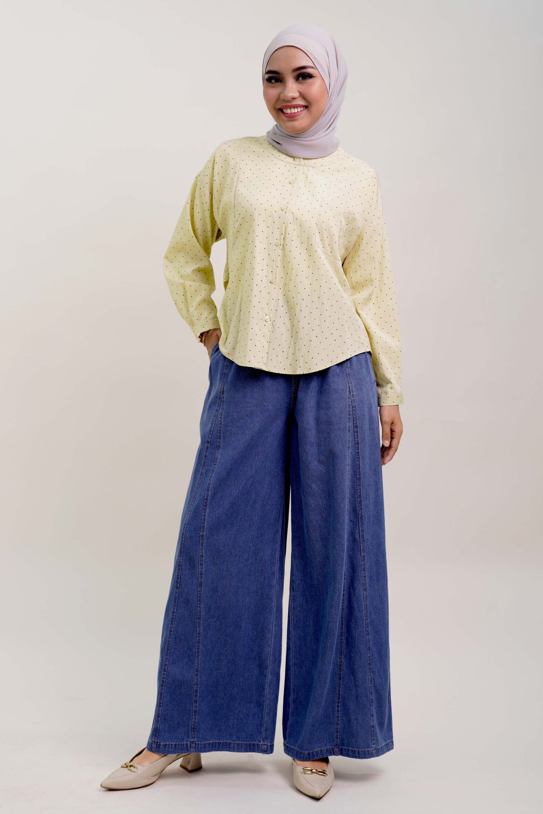 Nuha Polka Dot Cotton Blouse Yellow