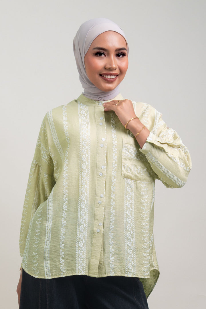 Cassie Embossed Cotton Fusion Blouse Beige