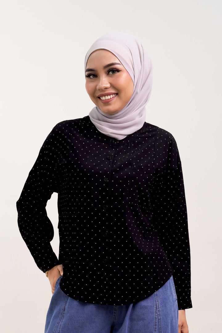 Nuha Polka Dot Cotton Blouse Black