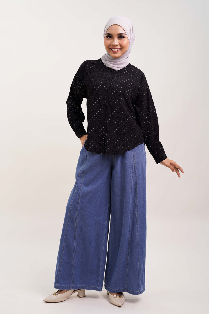Nuha Polka Dot Cotton Blouse Black