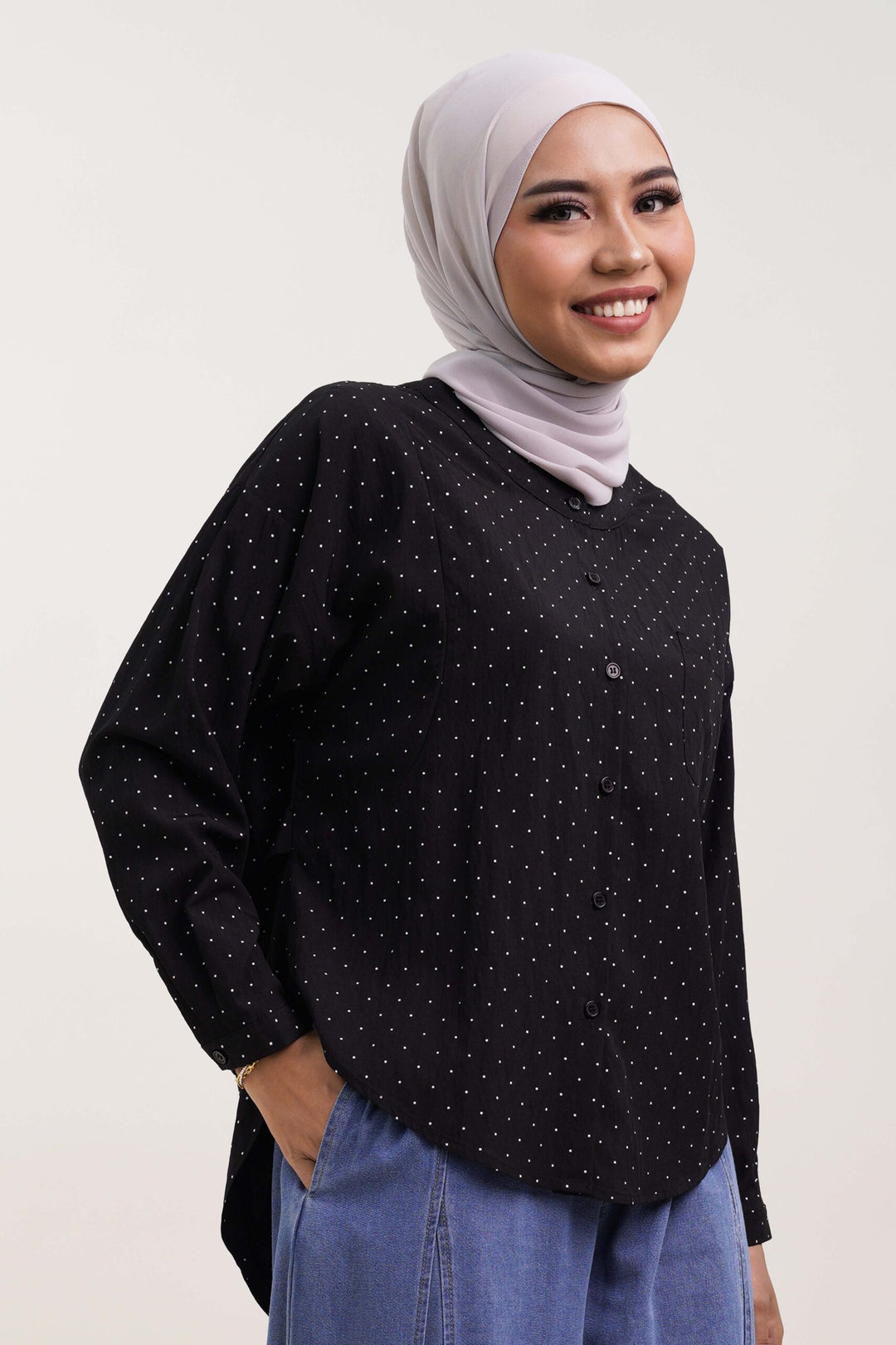 Nuha Polka Dot Cotton Blouse Black