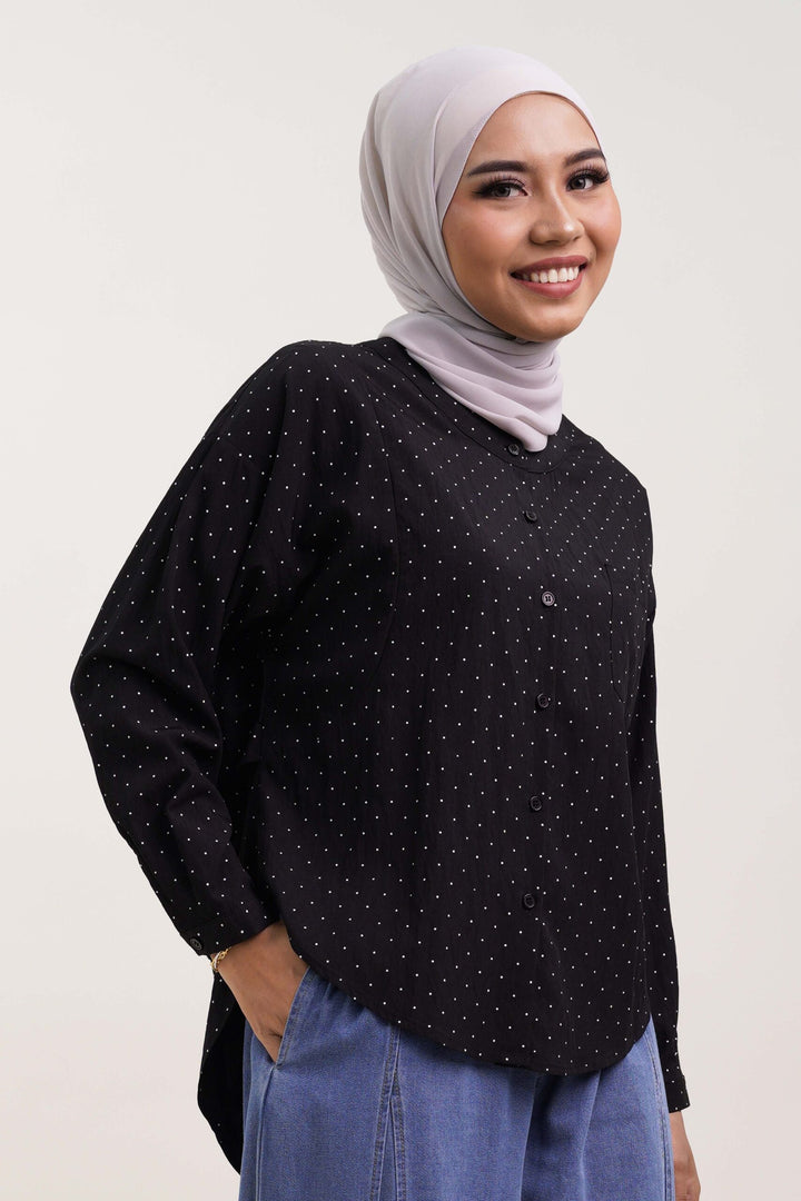 Nuha Polka Dot Cotton Blouse Black