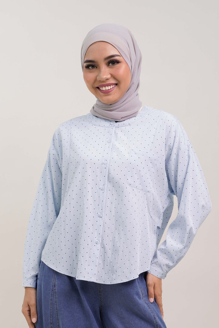 Nuha Polka Dot Cotton Blouse Light Blue