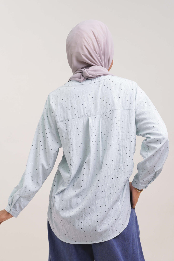 Nuha Polka Dot Cotton Blouse Light Blue