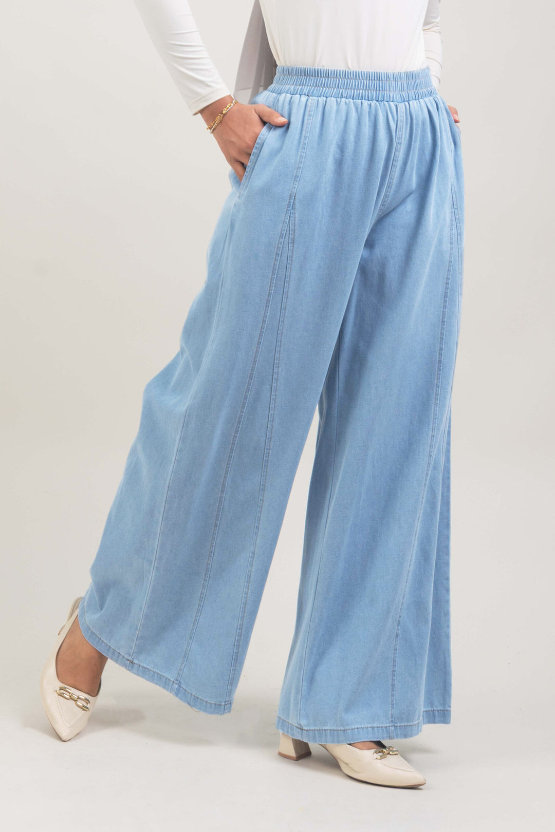 Ellen Denim Palazzo Pants Light Blue
