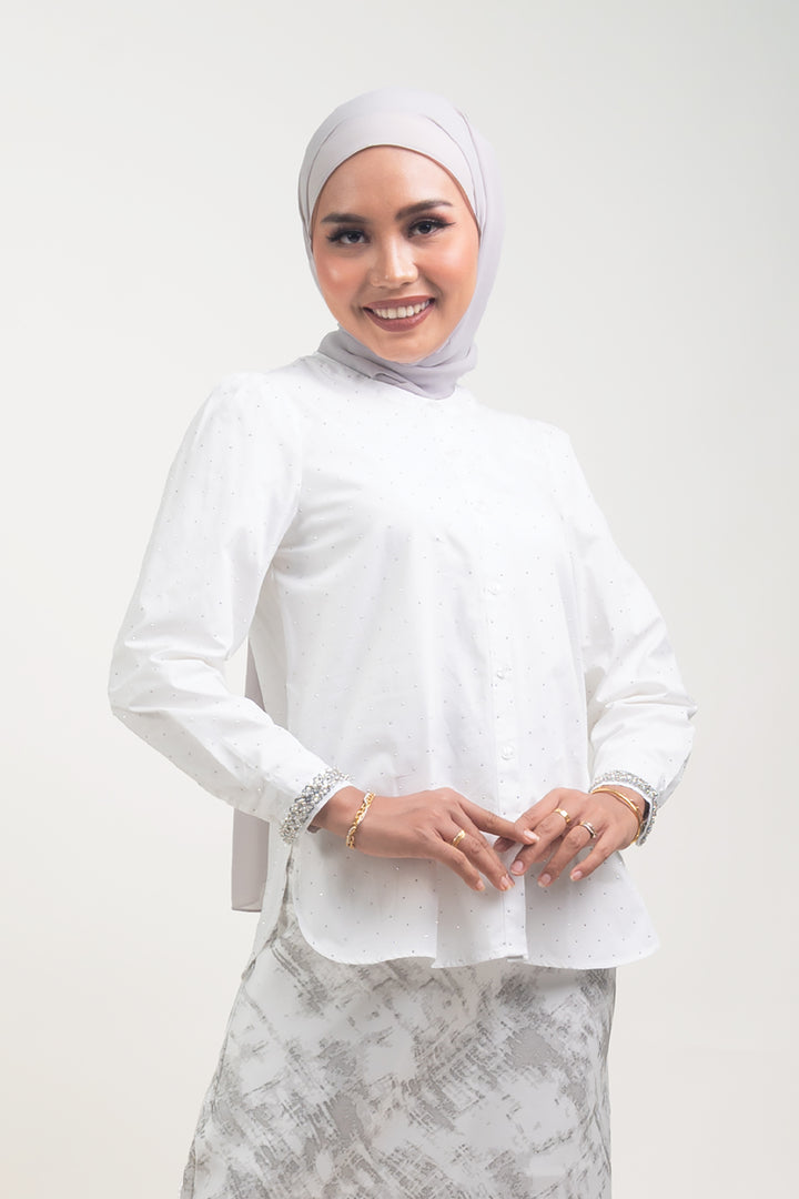 Shayla Crystal Cotton Blouse White