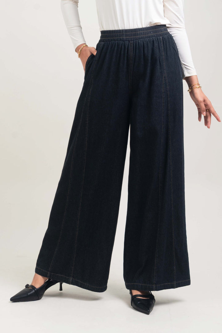 Ellen Denim Palazzo Pants Black