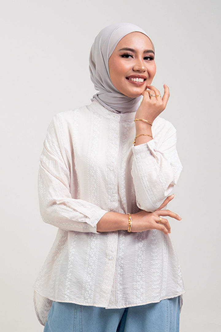 Cassie Embossed Cotton Fusion Blouse Pastel Pink