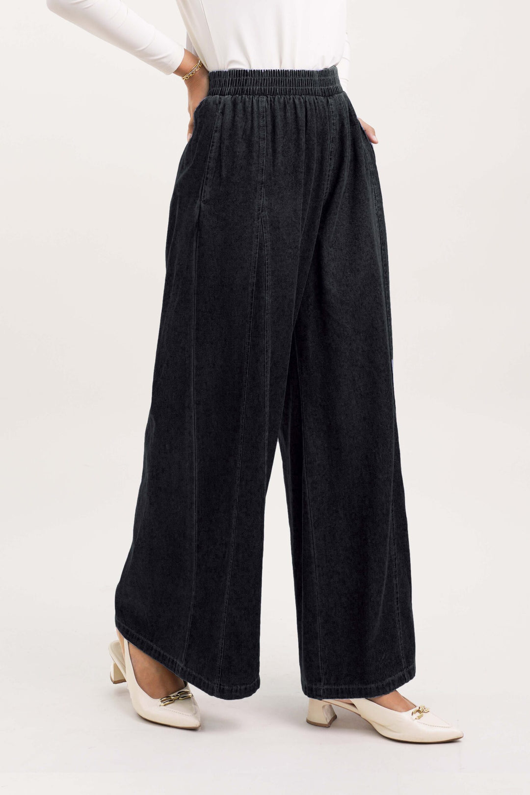 Ellen Denim Palazzo Pants Black