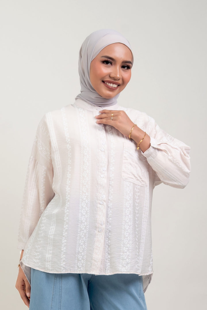 Cassie Embossed Cotton Fusion Blouse Pastel Pink