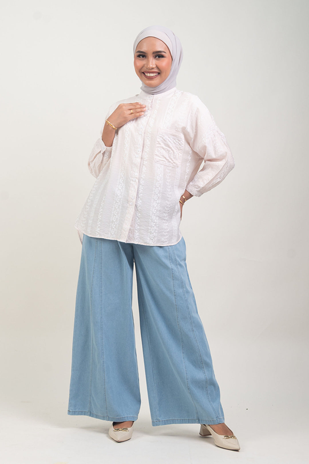 Cassie Embossed Cotton Fusion Blouse Pastel Pink