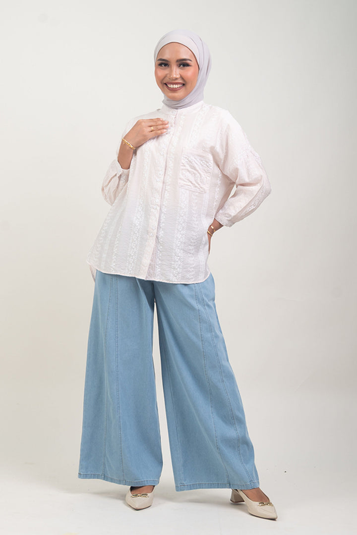 Cassie Embossed Cotton Fusion Blouse Pastel Pink