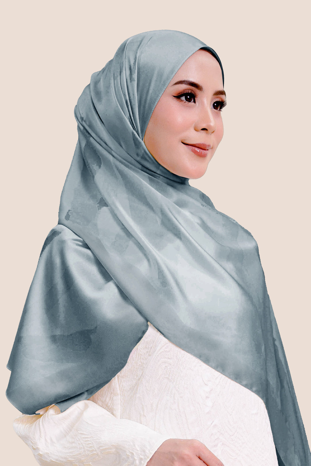 Qaisara Satin Printed Shawl Grey