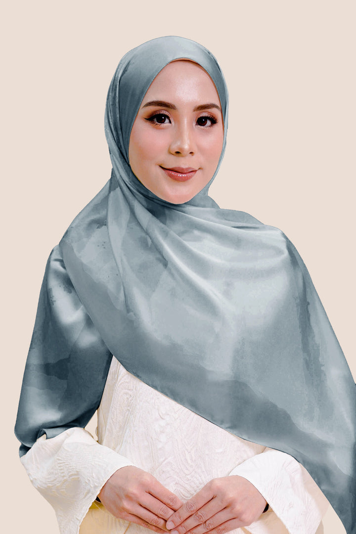 Qaisara Satin Printed Shawl Grey