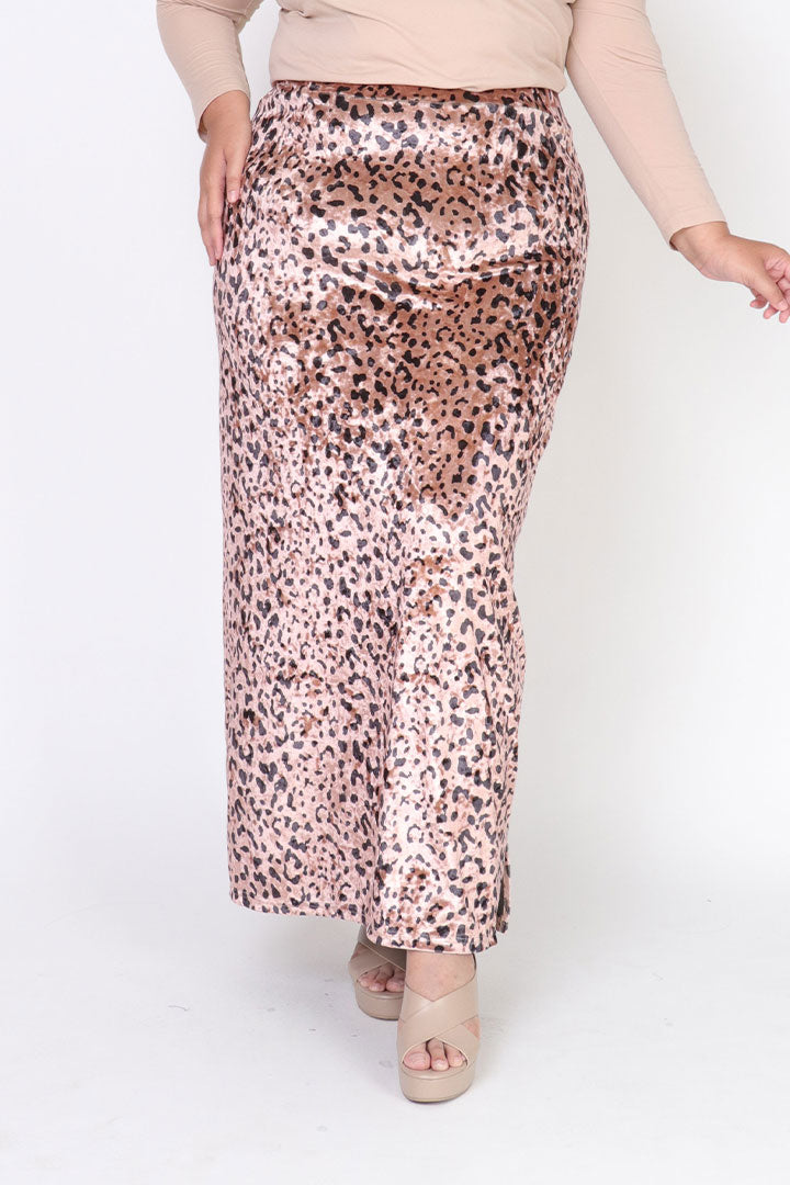 Leopard Velvet Plus Skirt Light Brick
