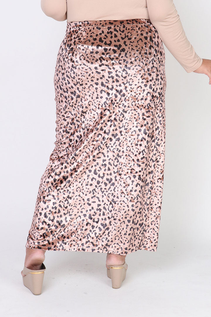 Leopard Velvet Plus Skirt Light Brick