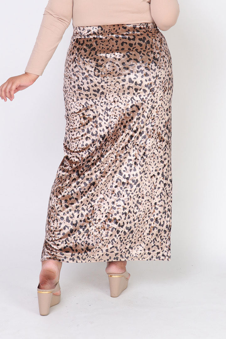 Leopard Velvet Plus Skirt Coffee