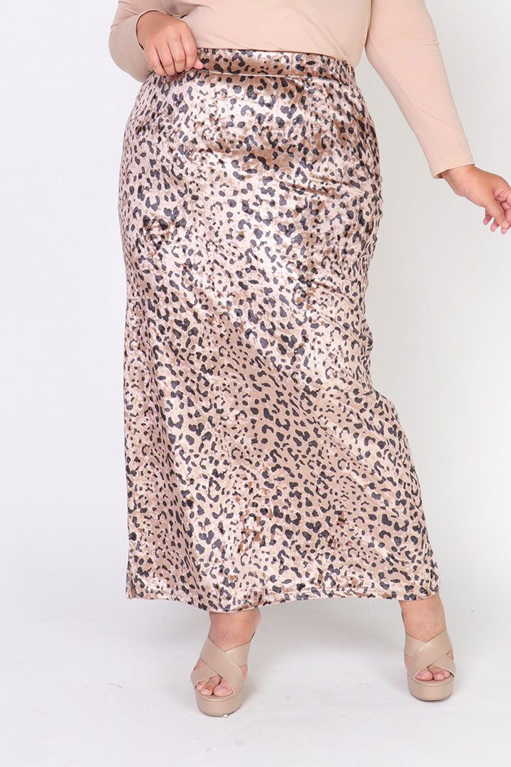Leopard Velvet Plus Skirt Coffee