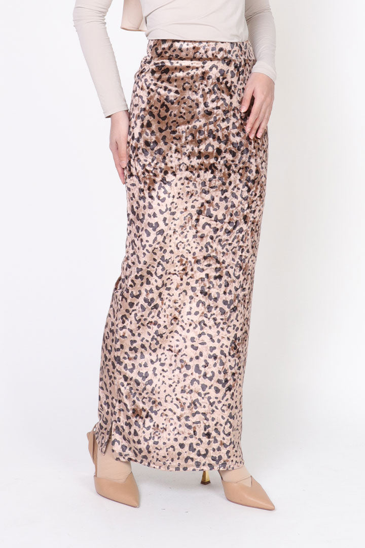 Leopard Velvet Skirt Coffee