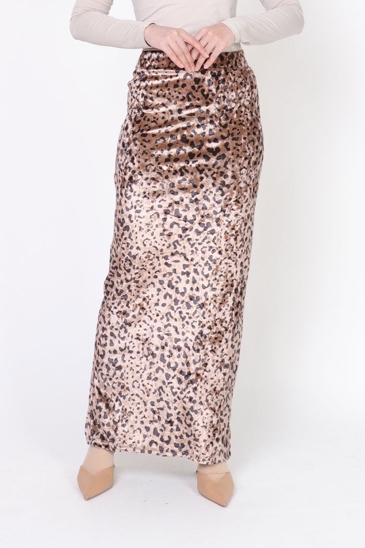Leopard Velvet Skirt Coffee