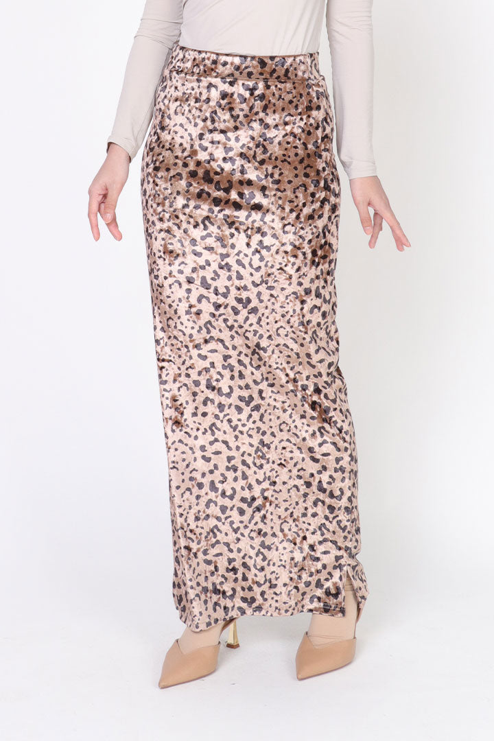Leopard Velvet Skirt Coffee