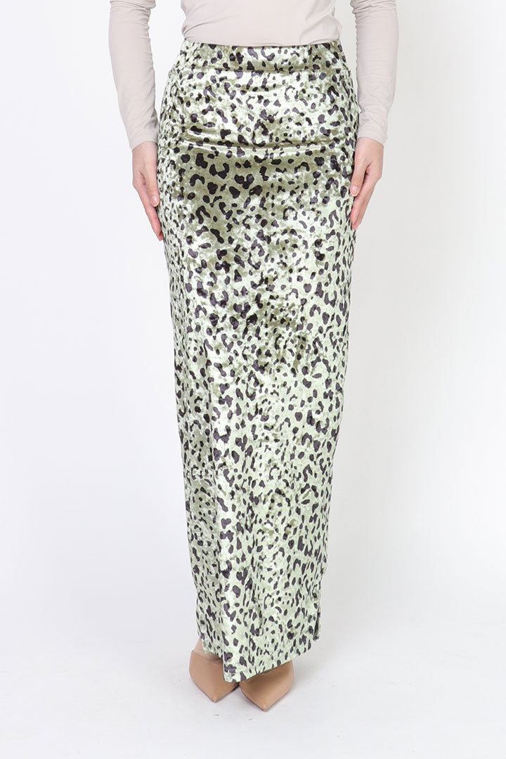 Leopard Velvet Skirt Green