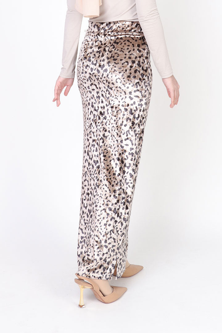 Leopard Velvet Skirt Light Brown