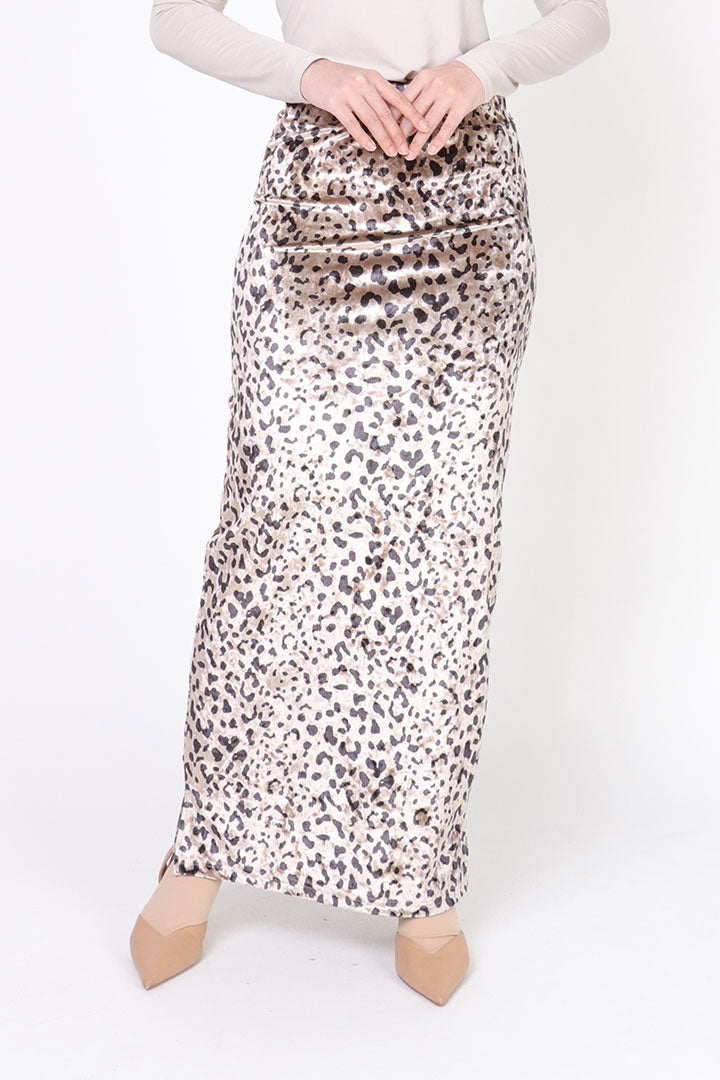 Leopard Velvet Skirt Light Brown