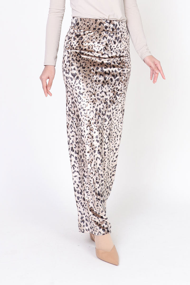 Leopard Velvet Skirt Light Brown