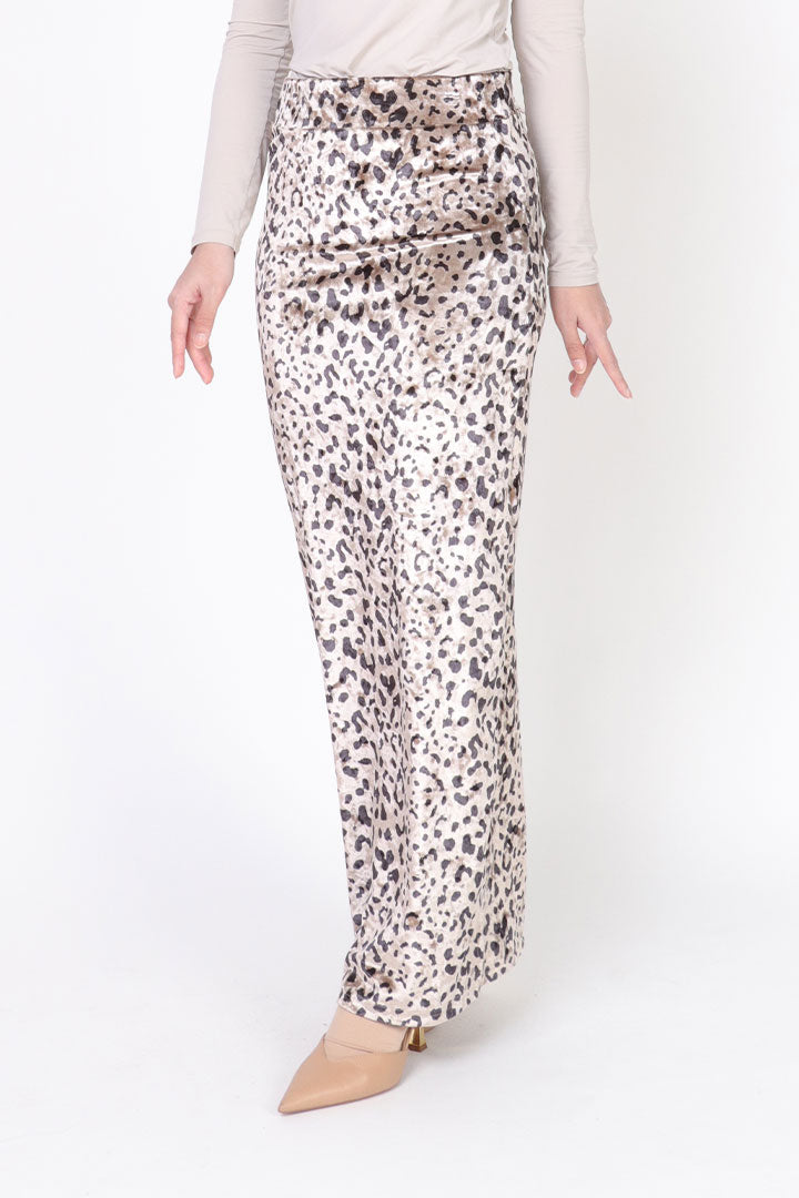 Leopard Velvet Skirt Light Brown