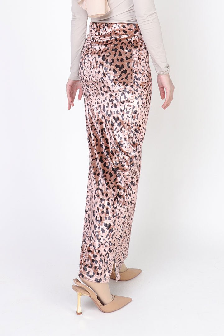 Leopard Velvet Skirt Light Brick