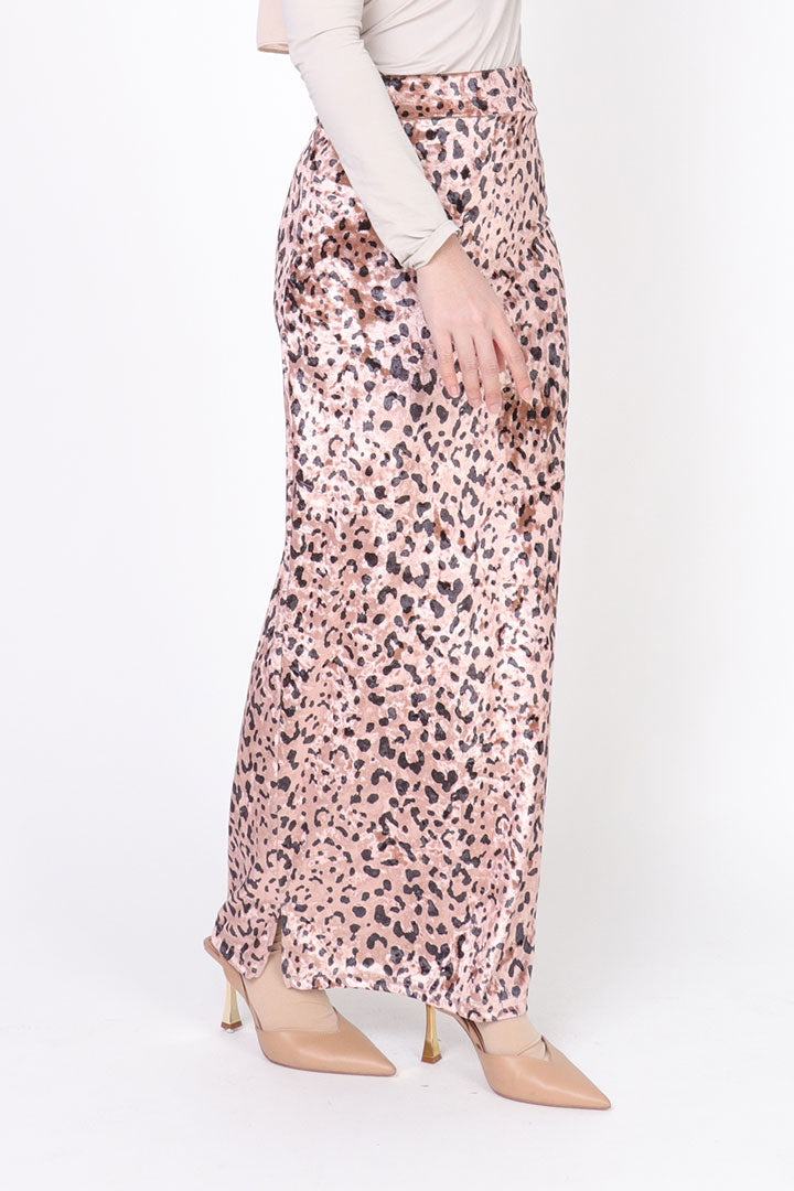 Leopard Velvet Skirt Light Brick