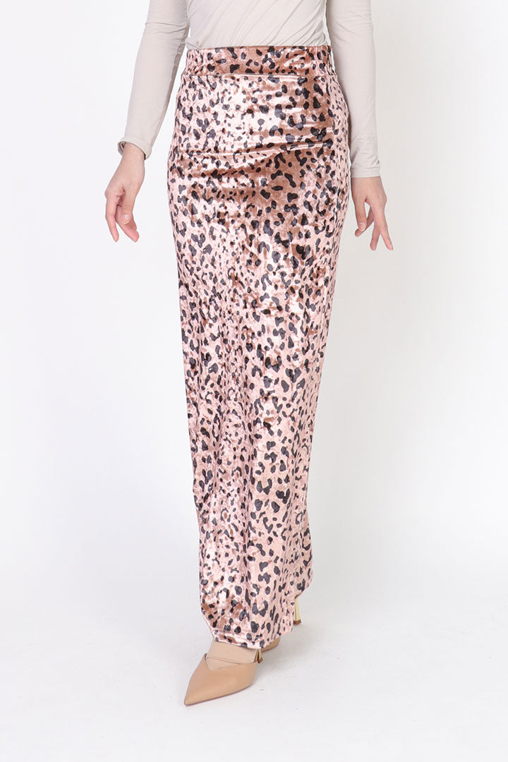 Leopard Velvet Skirt Light Brick