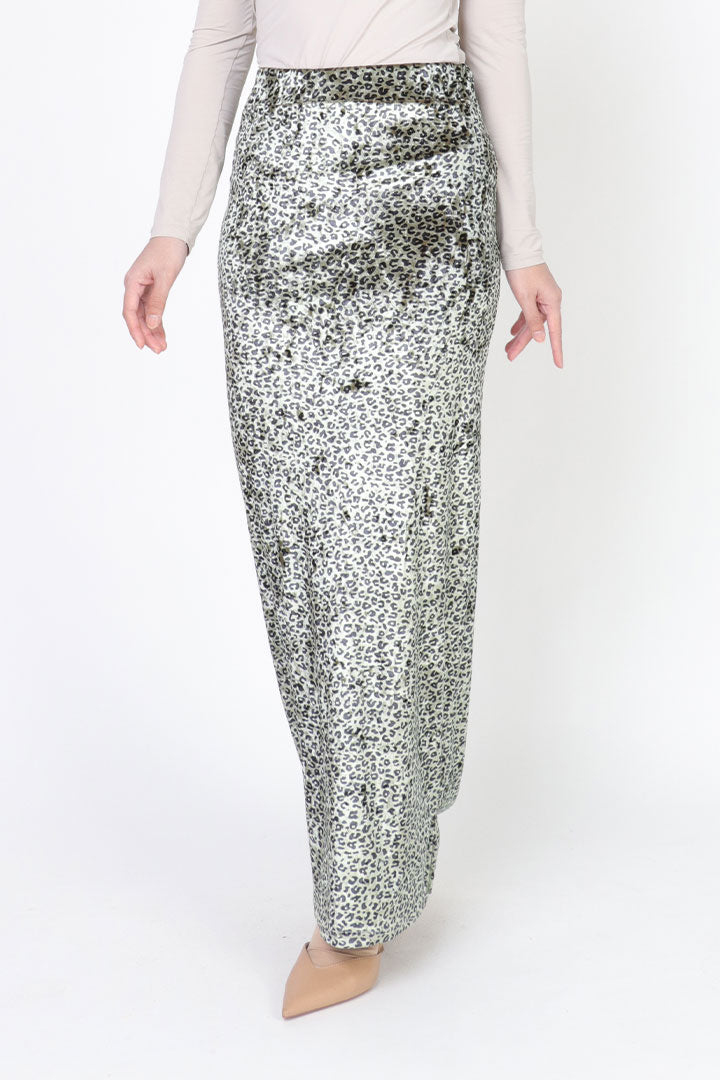 Leopard Velvet Skirt Green