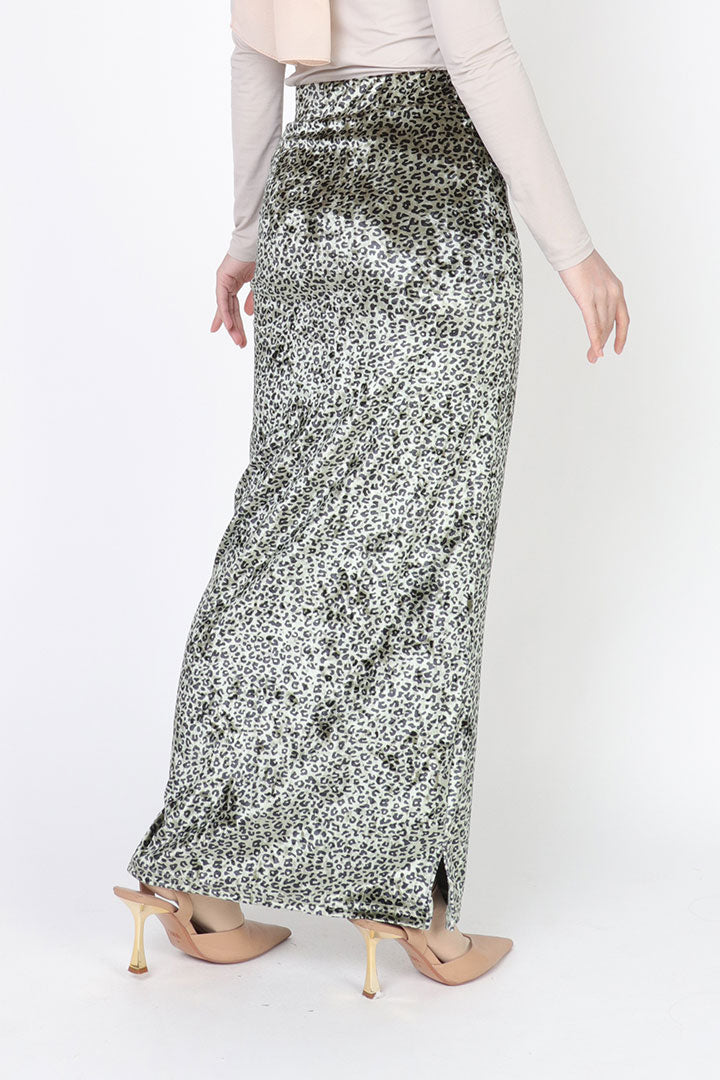 Leopard Velvet Skirt Green