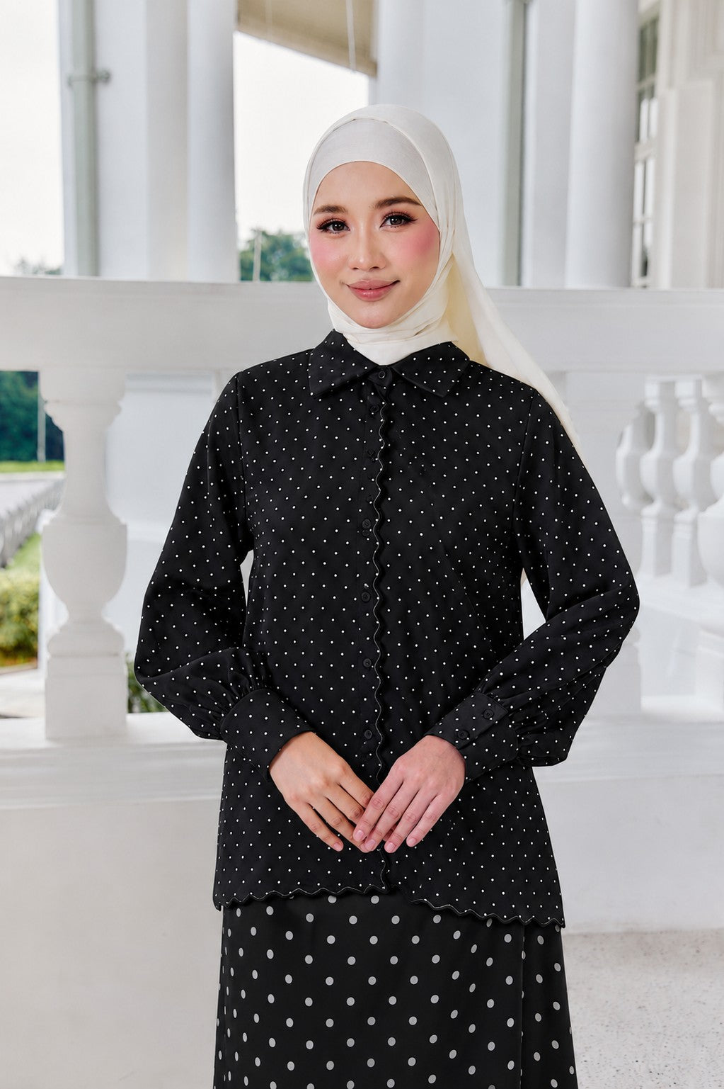 Ariella Embroidery Mini Polka Dot Blouse