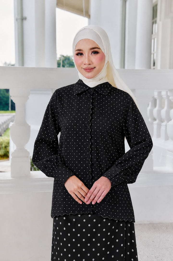 Ariella Embroidery Mini Polka Dot Blouse