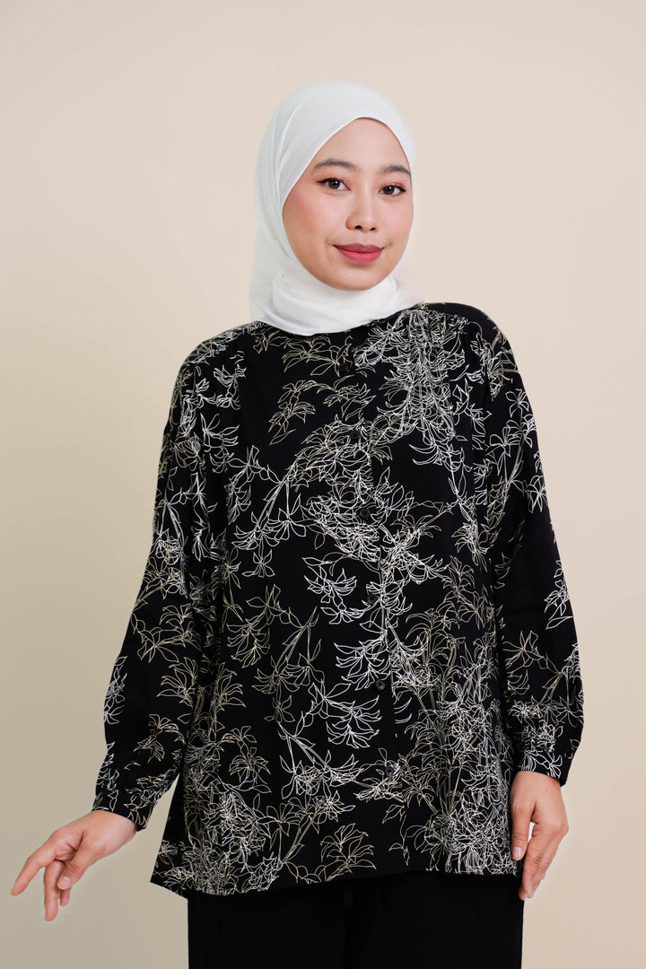 Melisa Printed Blouse (B) Black