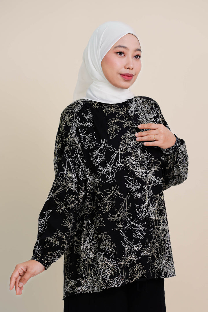 Melisa Printed Blouse (B) Black