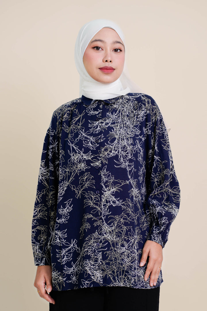 Melisa Printed Blouse (B) Navy