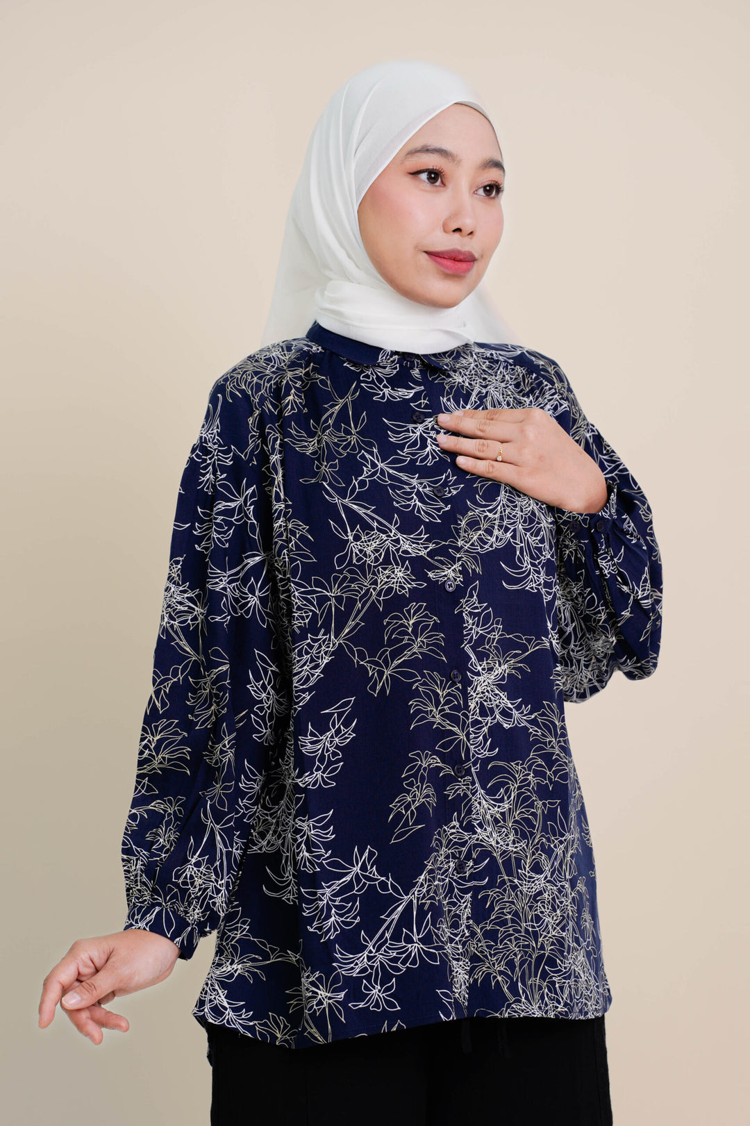 Melisa Printed Blouse (B) Navy